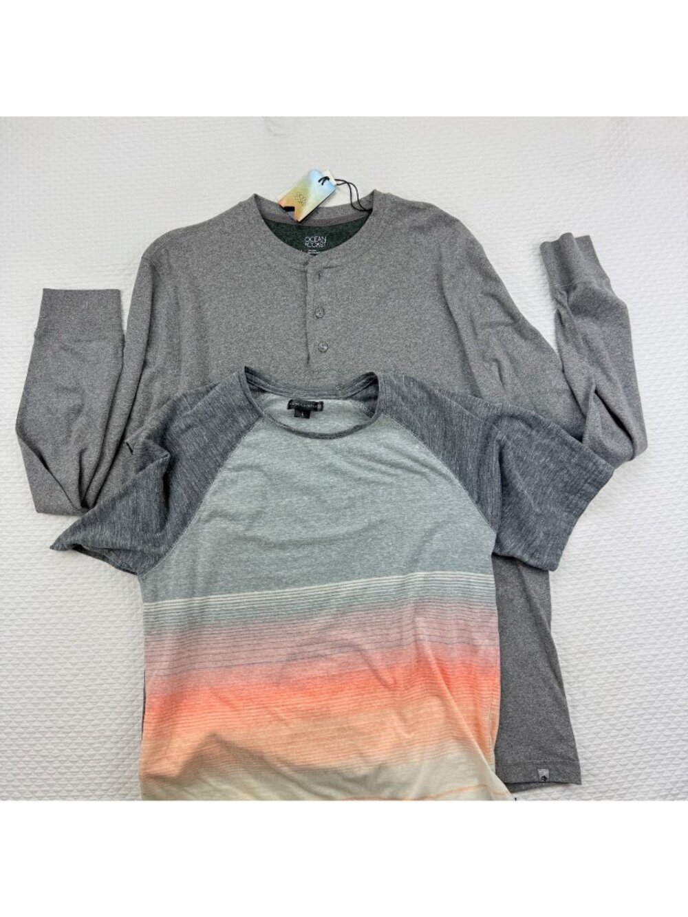 Ocean Coast Long Sleeve Thermal Henley Gray Mens Large Shirt & Ocean Current Top